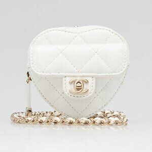 Chanel White Quilted Lambskin Leather Mini CC In Love Heart Crossbody Bag